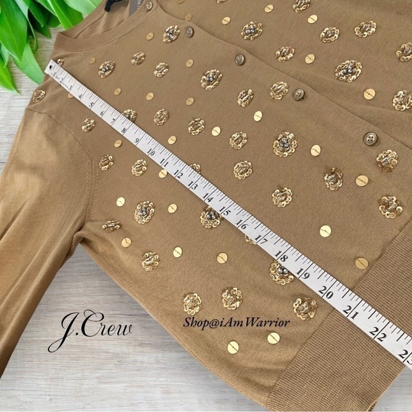 J.Crew NWT tan jeweled embellished crewneck cotton cardigan *shop@iamwarrior - Picture 8 of 10